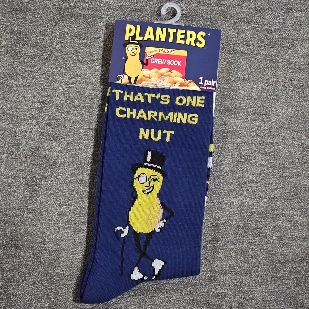 Planters Mr Peanut Crew Socks Navy Blue Charming Nut Novelty One Size NWT